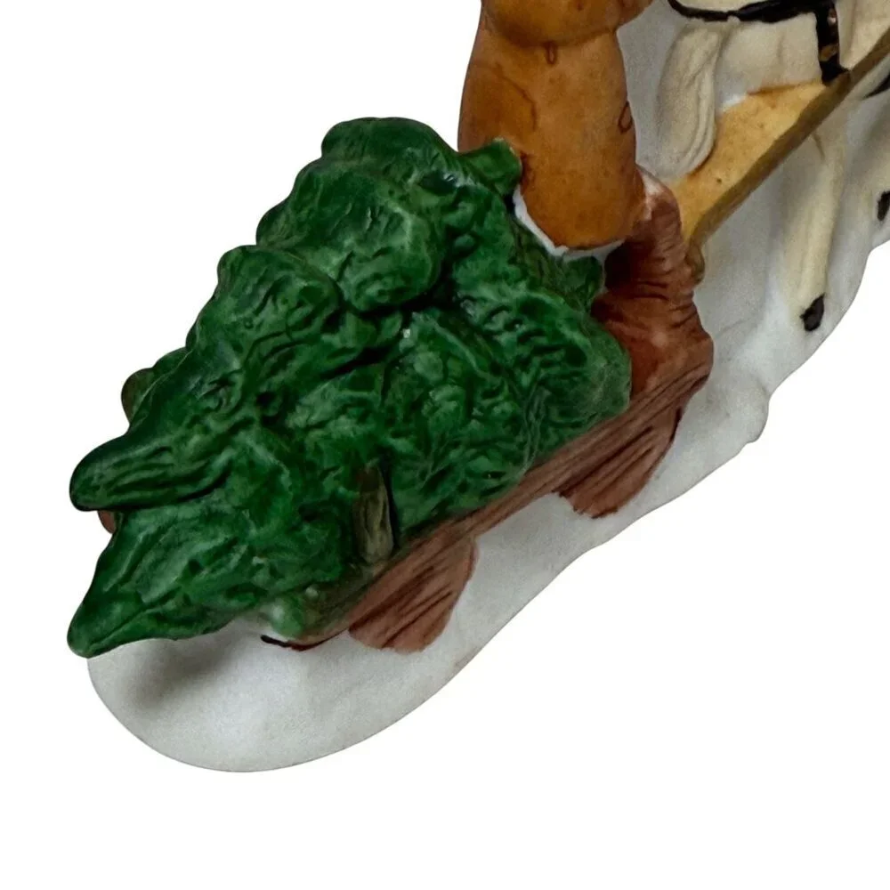 Christmas Village Figurine Miniature Horse and Sleight with Tree Holiday Deco
